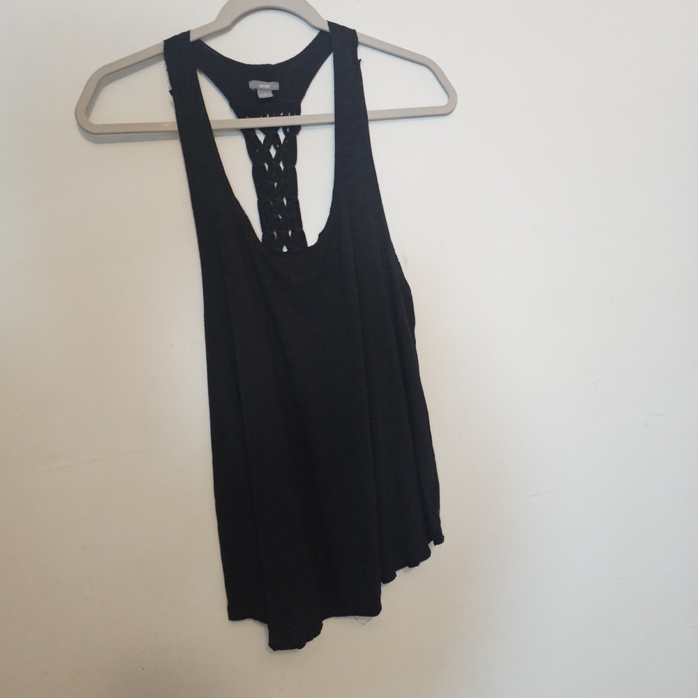 Aerie Women's Small Flowy Racerback Black Bohemian High Low Hem TopViscose Blend
